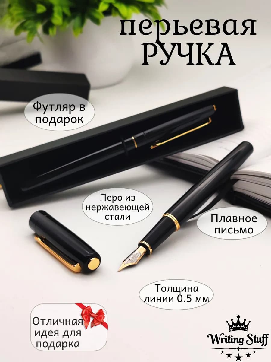 Перьевая ручка в подарочном футляре с конвертером, чернилами