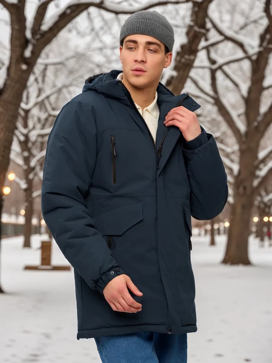 Куртка парка зимняя с капюшоном удлиненная