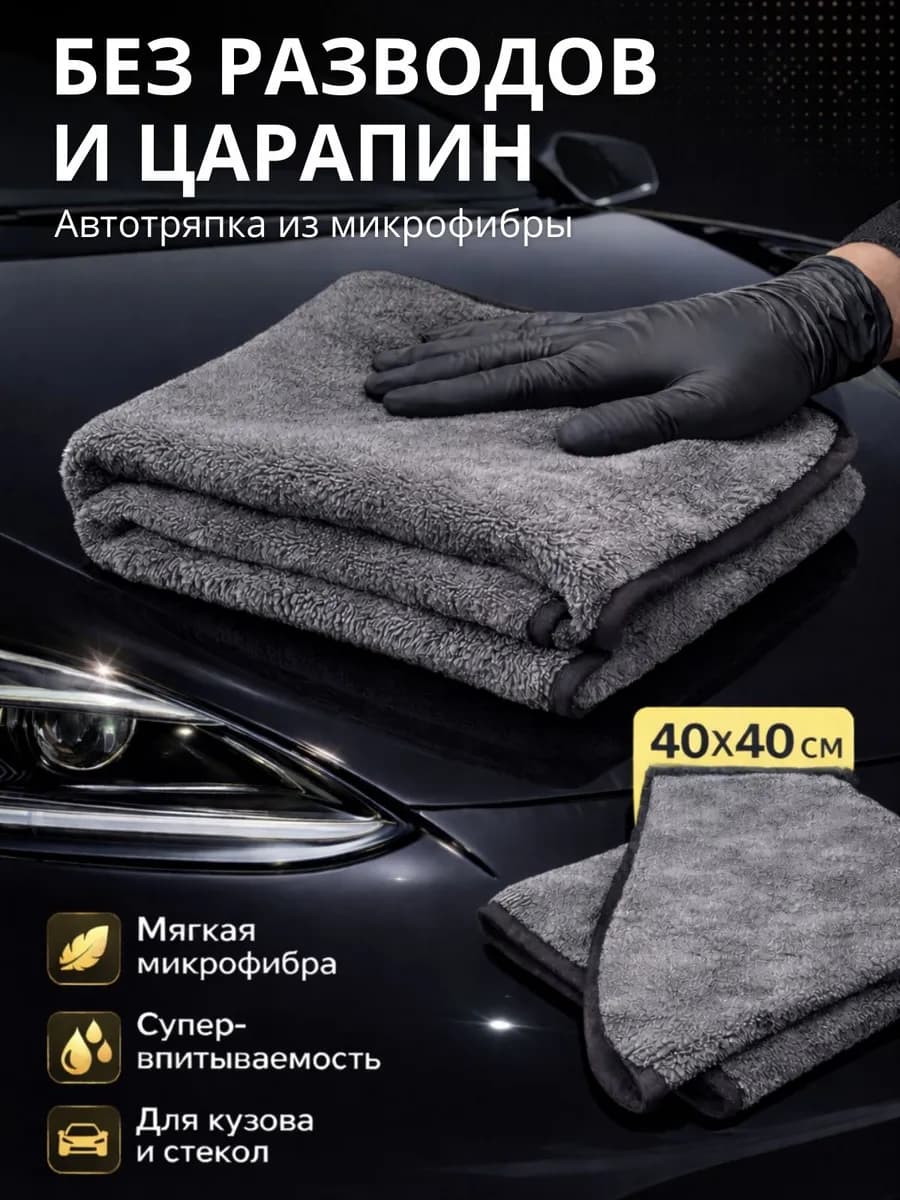 Тряпка для машины из микрофибры 40*40 безворсовые