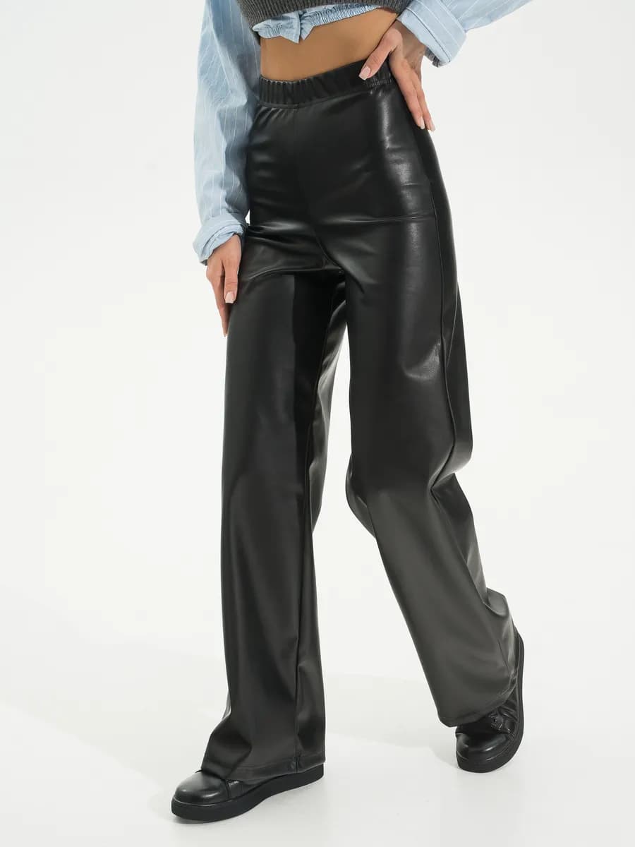 Брюки кожаные палаццо штаны широкие