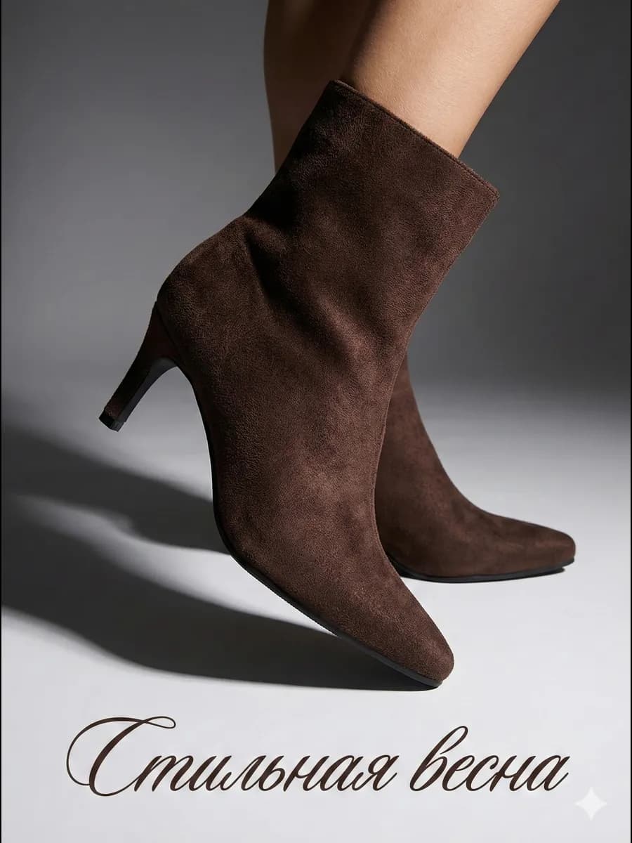 Ботинки демисезонные замшевые с острым носом коричневые