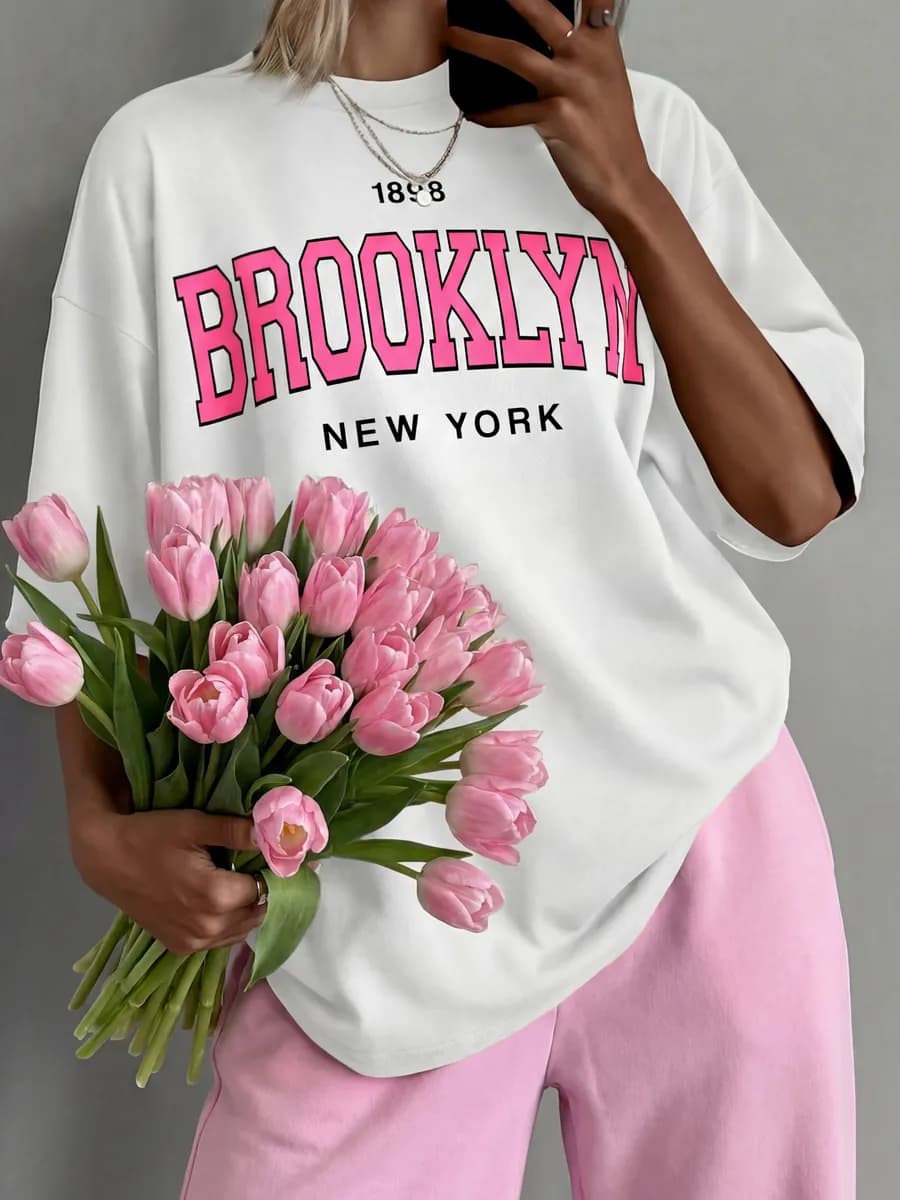 Футболка свободного кроя хлопок принт надпись повседневная