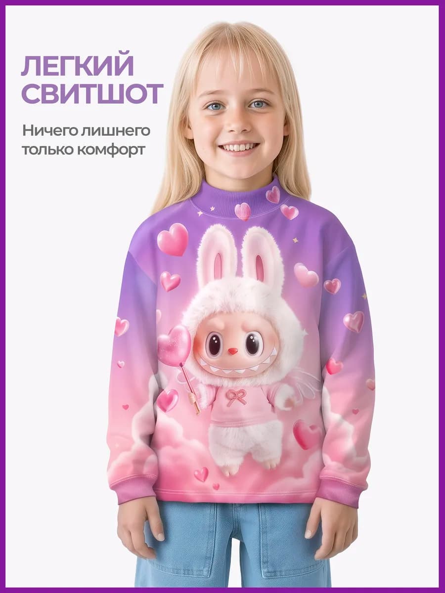 Свитшот без начеса с Лабубу, кофта с горлом