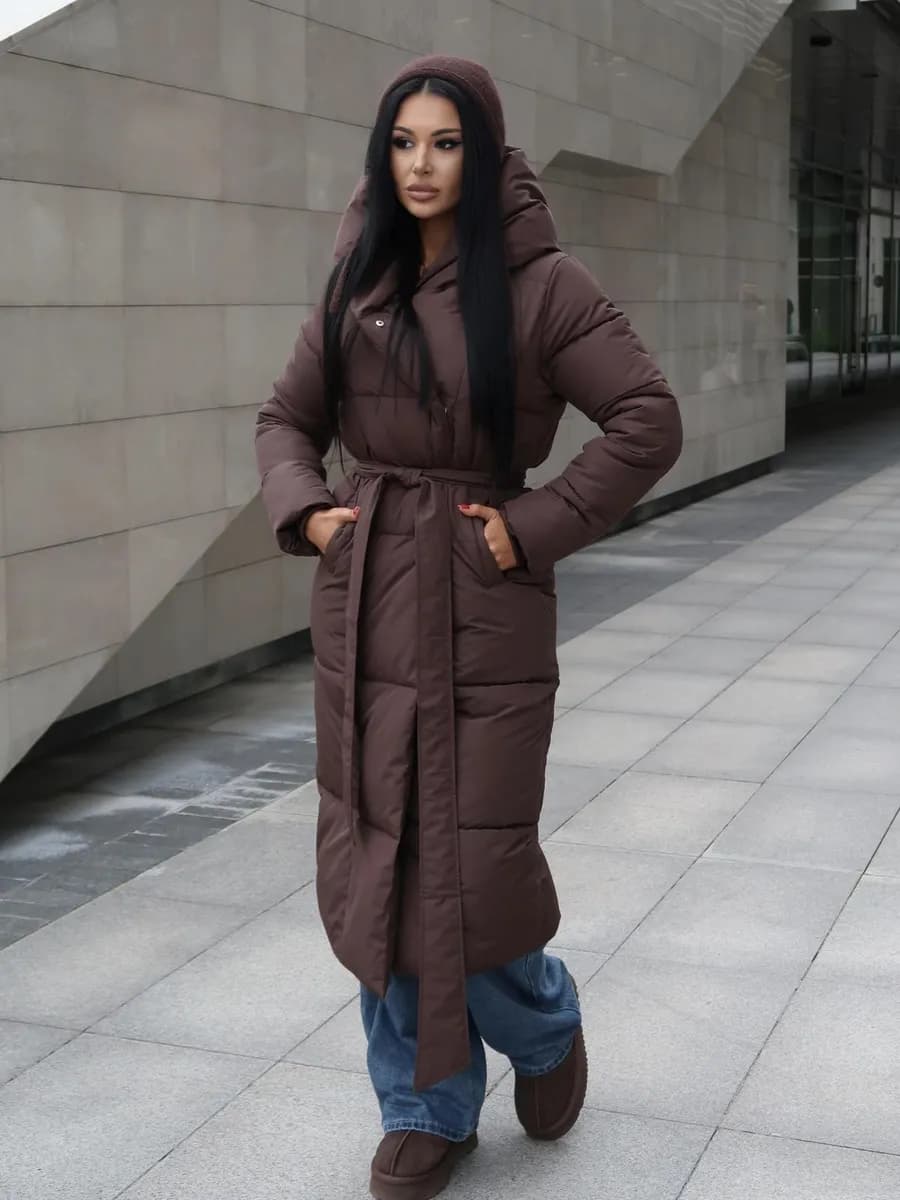 Пуховик зимний длинный с капюшоном