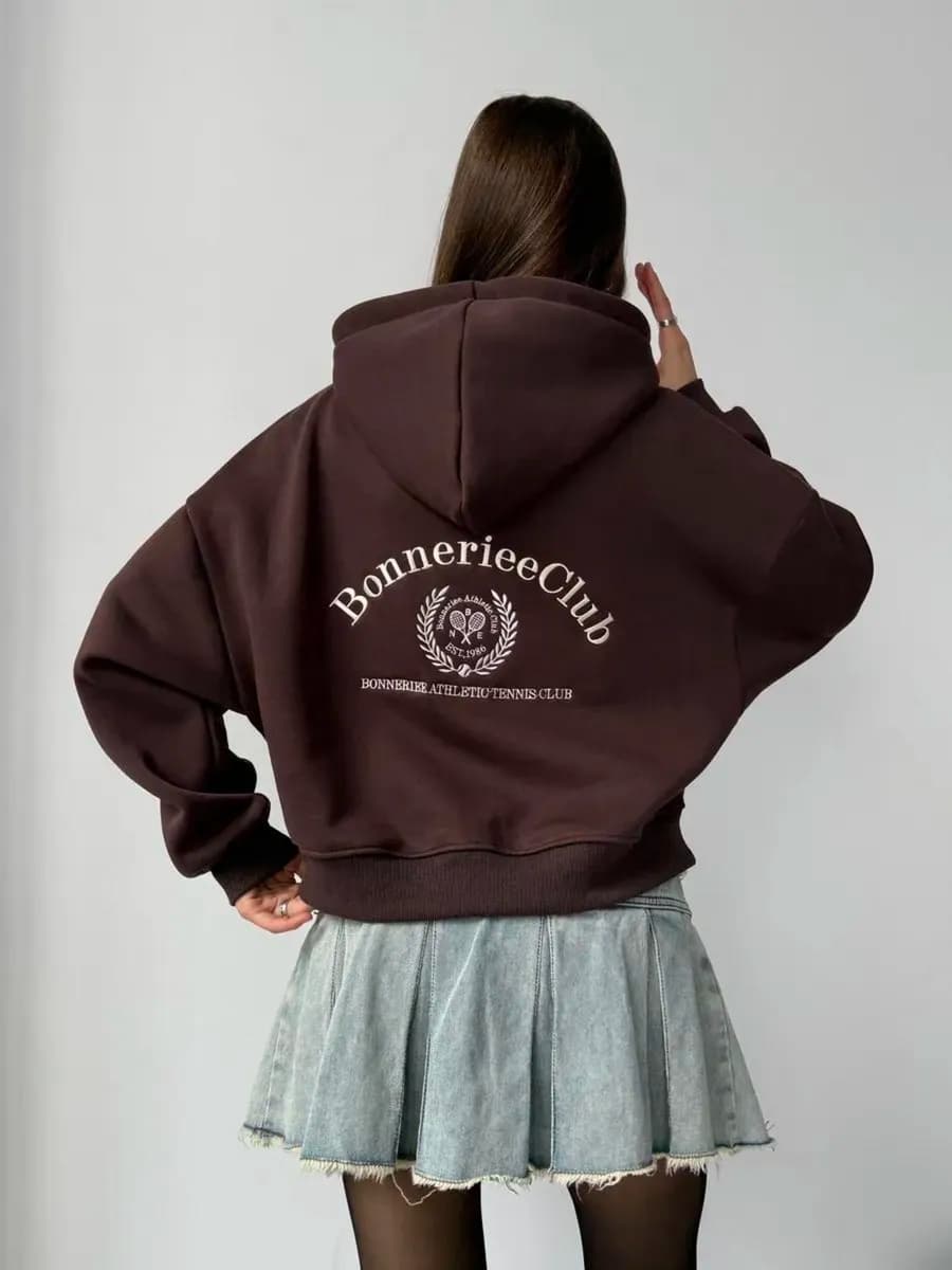 Зип худи оверсайз с начесом на молнии с принтом теплая