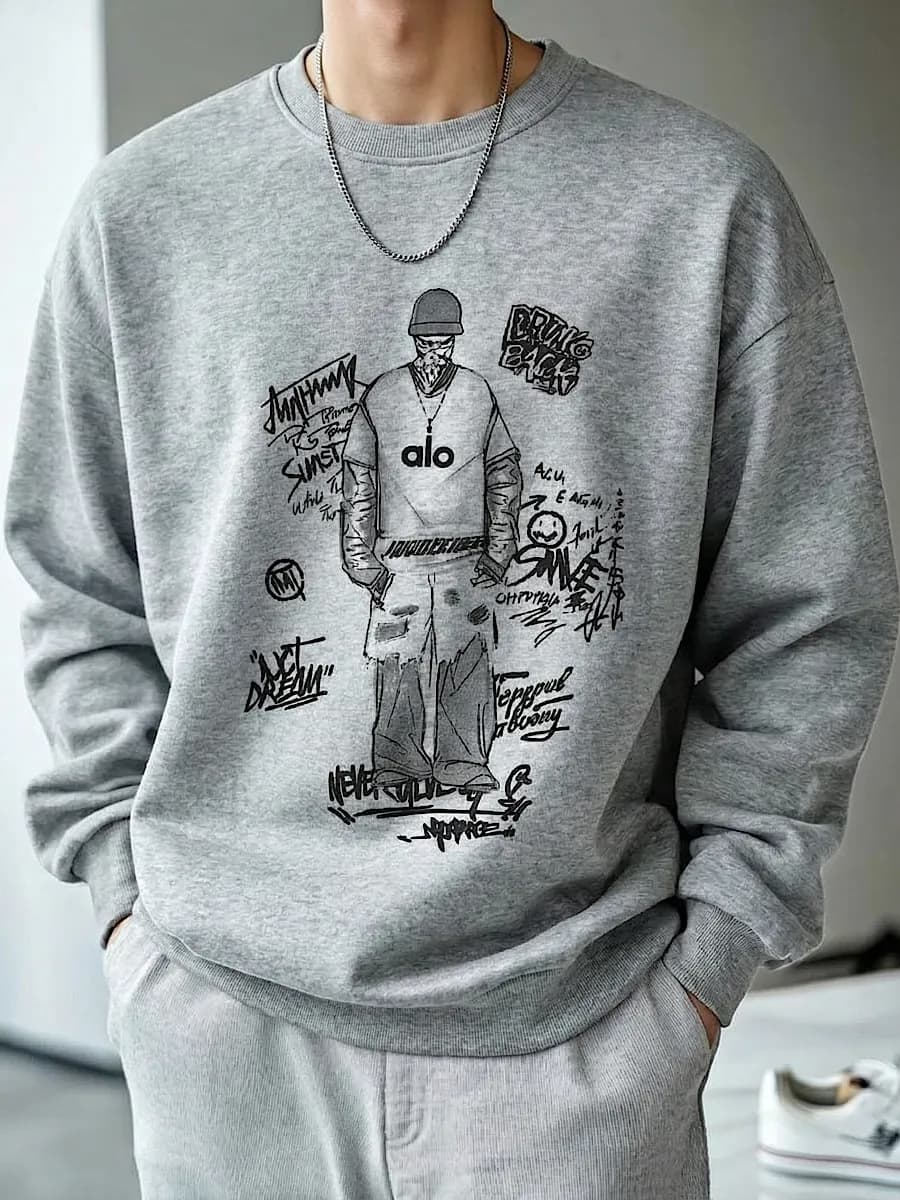 Свитшот с принтом без начёса