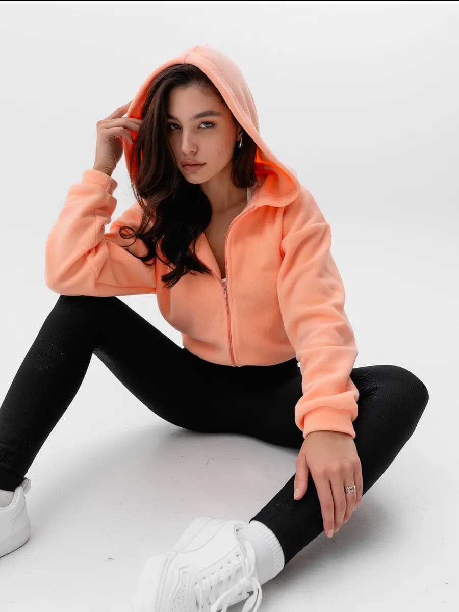 Флисовая кофта худи укороченная с капюшоном теплая