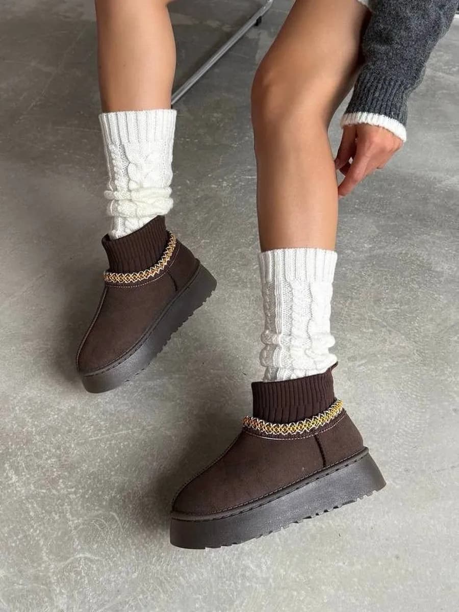 Зимние угги с мехом на платформе утепленные