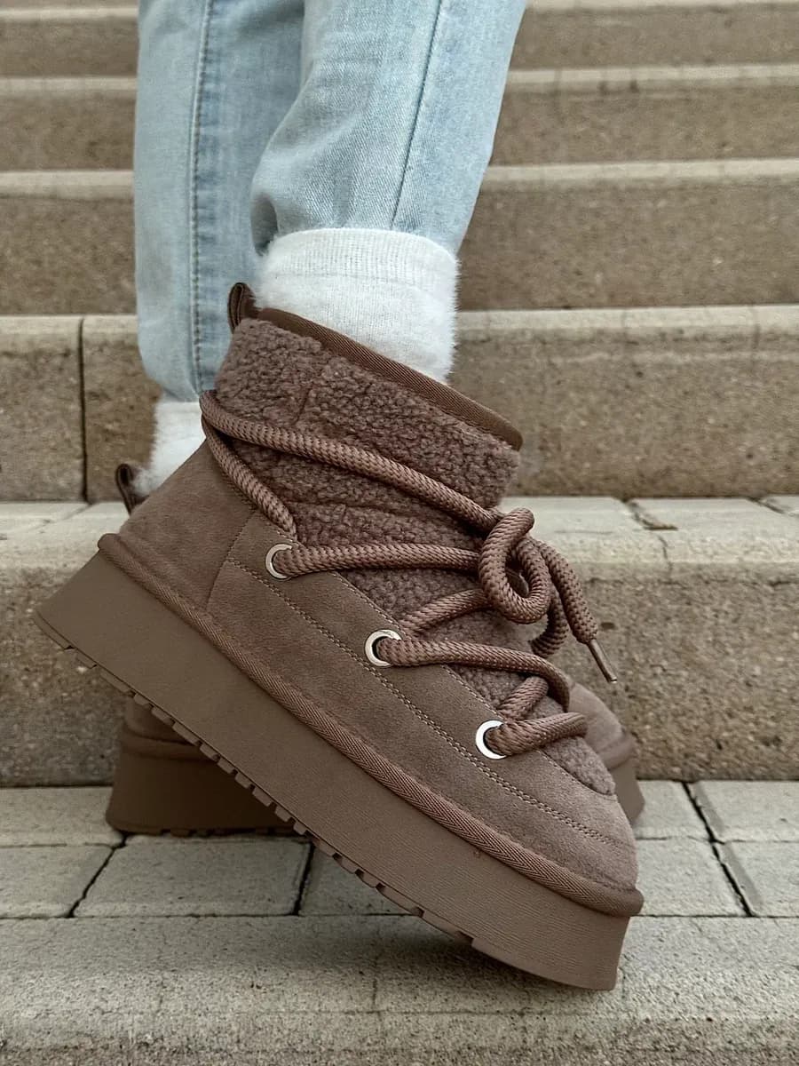 Угги зимние натуральная замша короткие на платформе