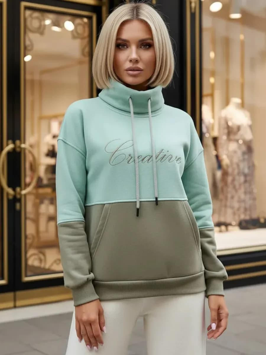 Худи с воротником стойкой флисовый теплый