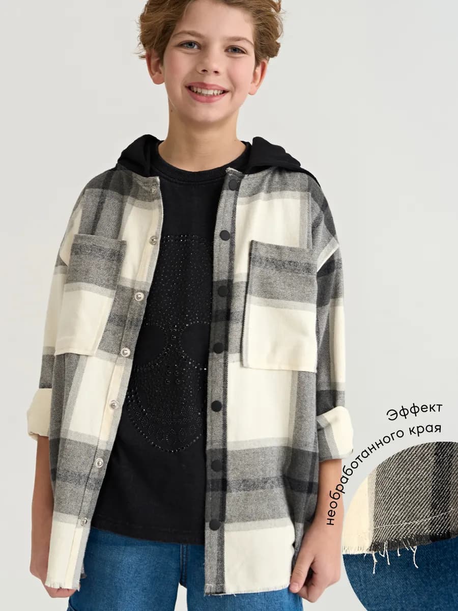 Рубашка Regular fit фланелевая в клетку с капюшоном