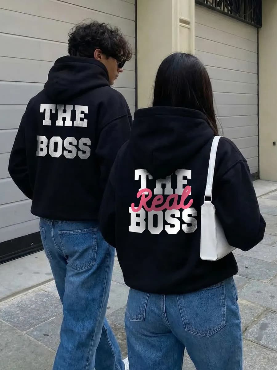 Парные оверсайз худи с начесом Y2K Real boss женское