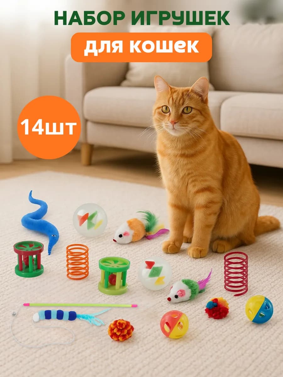 Набор игрушек для кошек 14 штук