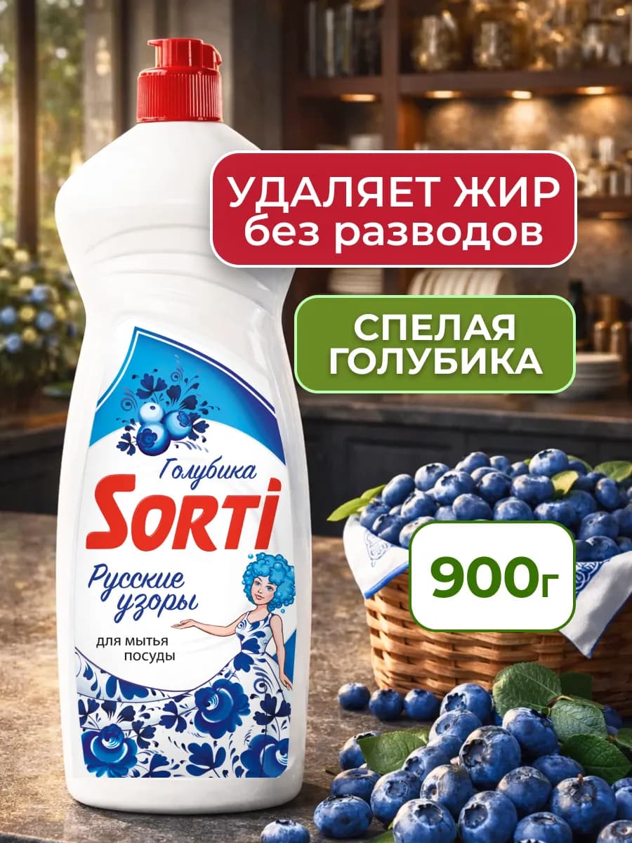 Средство для мытья посуды Голубика 900г Сорти
