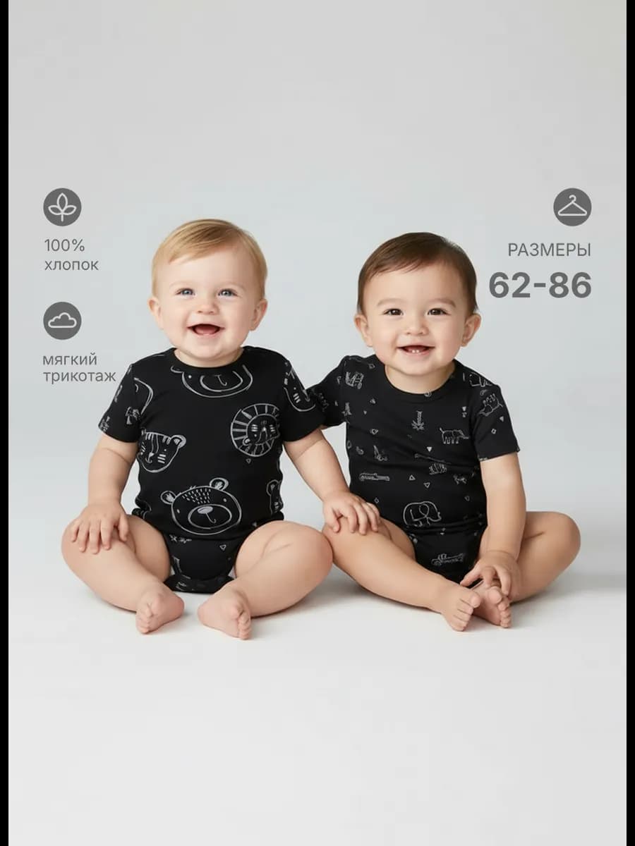 Боди для новорожденных с коротким рукавом набор 2 шт