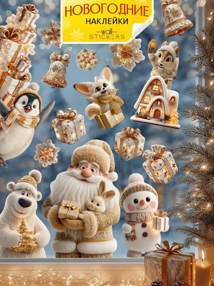 Новогодние наклейки на окна и стену