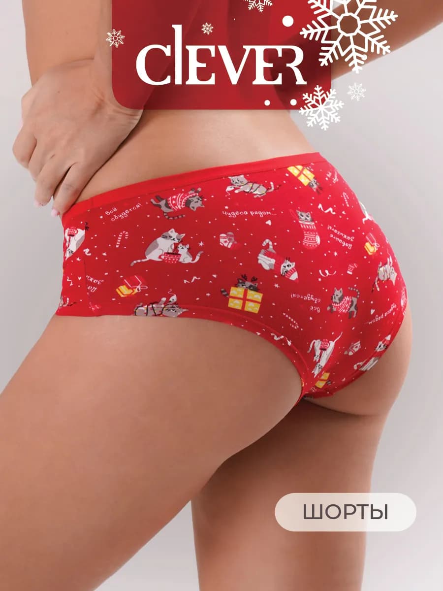 Новогодние трусы из хлопка с ярким принтом