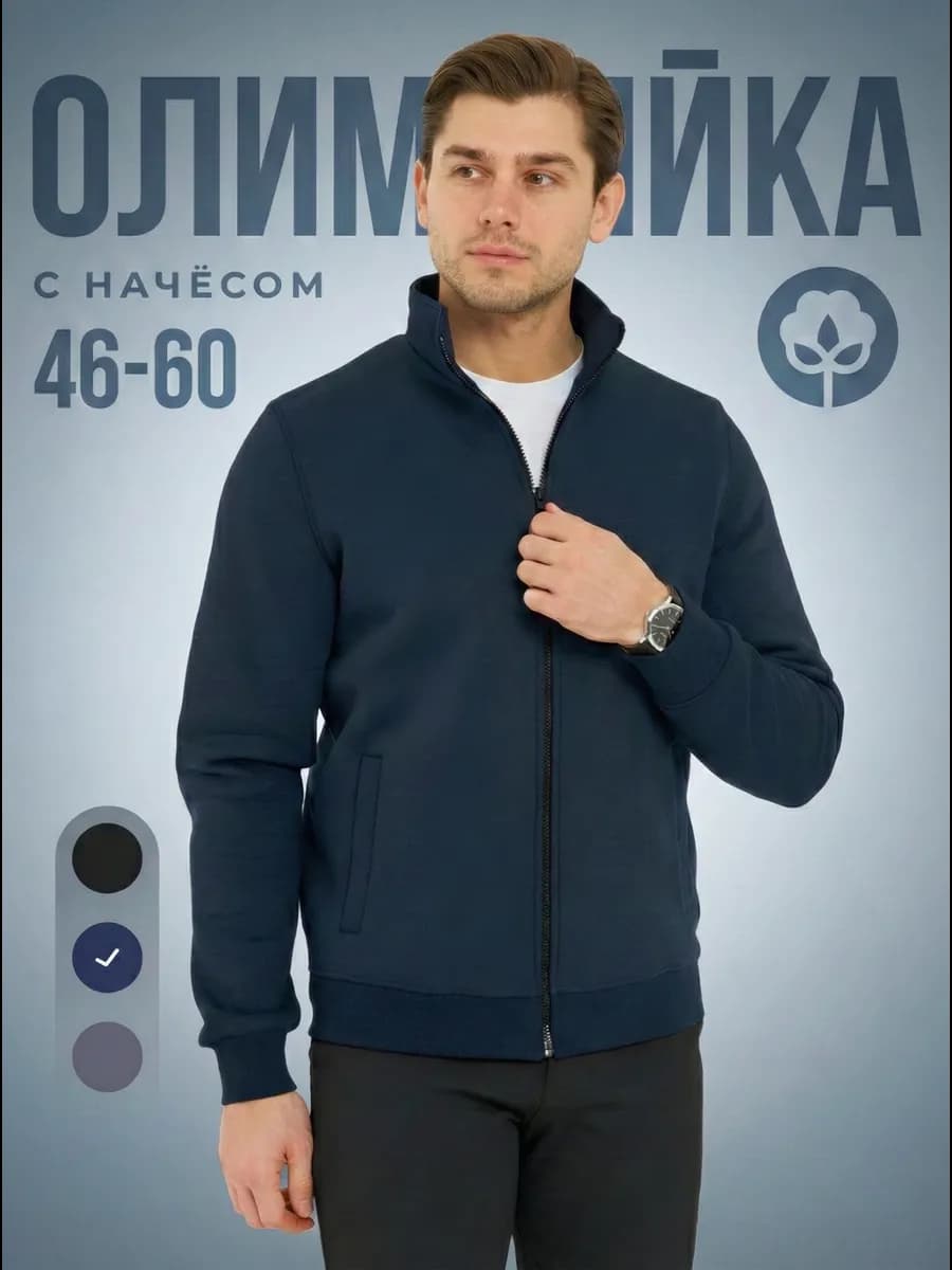 Толстовка на молнии без капюшона утепленная с начесом