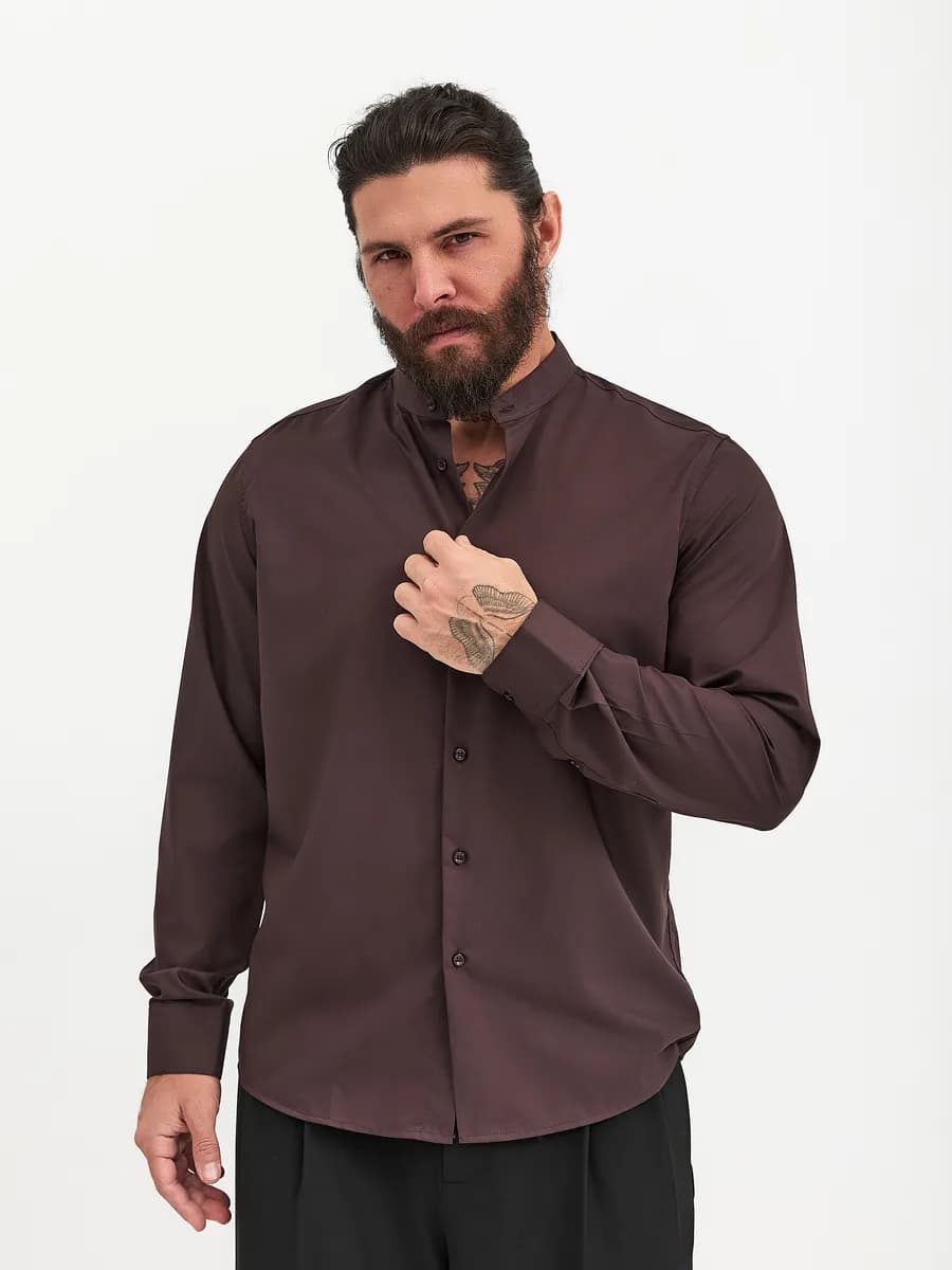 Классическая рубашка с длинным рукавом стойка воротник