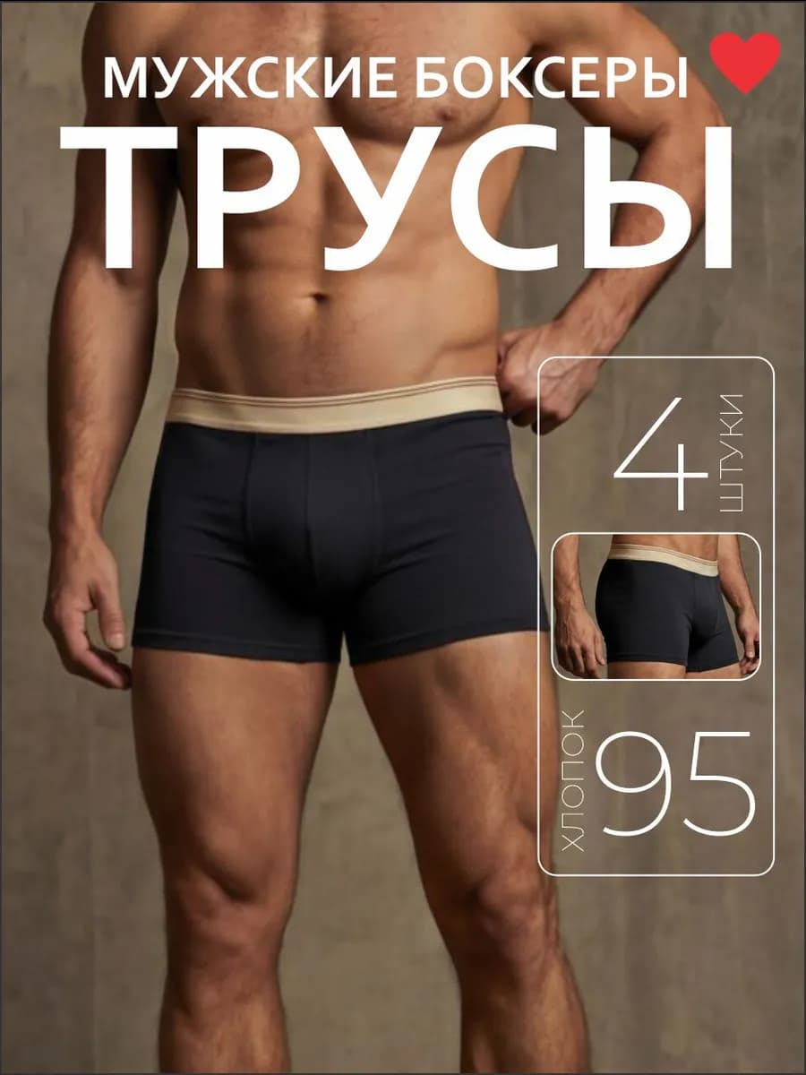 Трусы боксеры черные хлопковые. Набор 4 шт