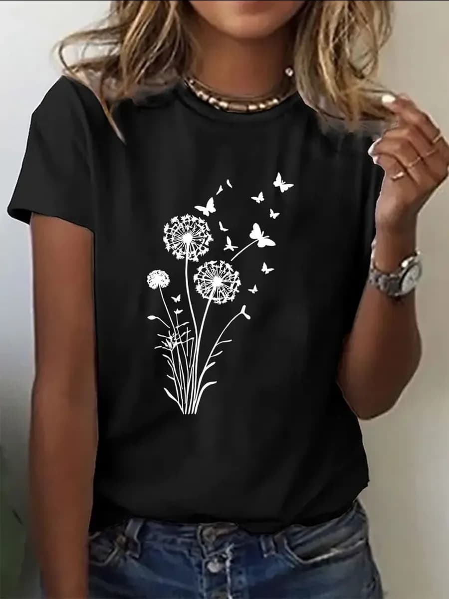 Футболка с принтом женская черная базовая