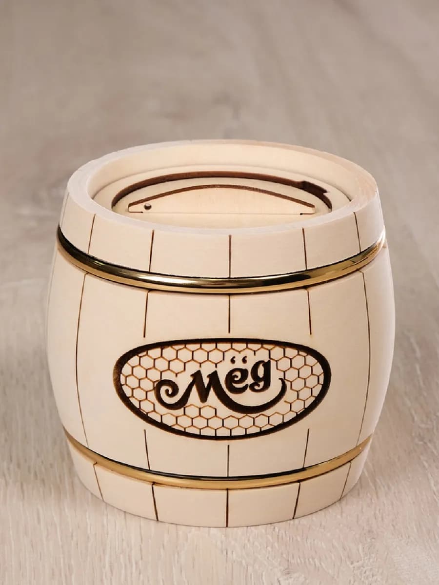 Маленький подарочный бочонок с мёдом 0,3 кг