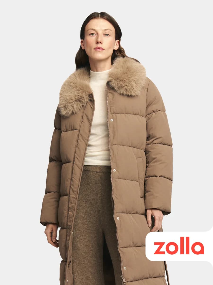 Тёплая женская куртка-пальто с поясом