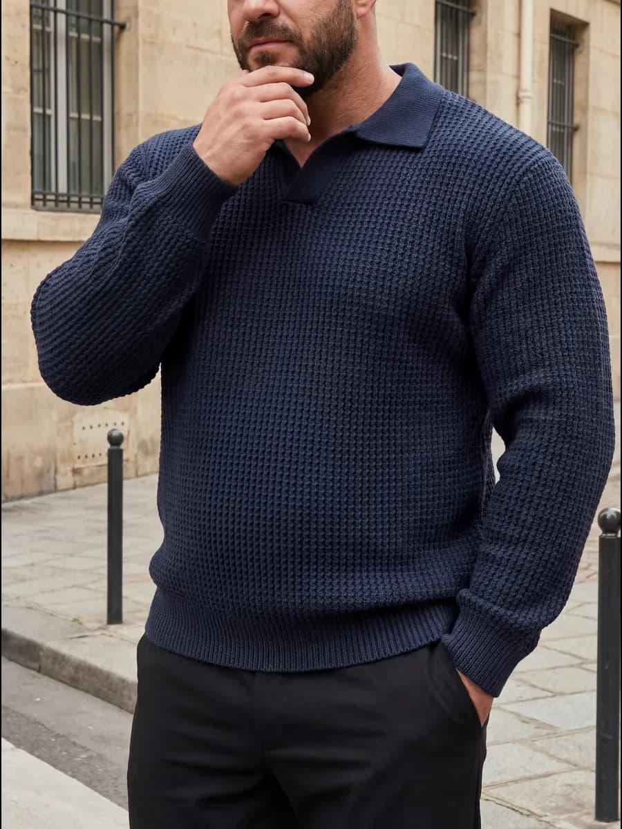 Свитер вязаный джемпер поло с длинным рукавом old money