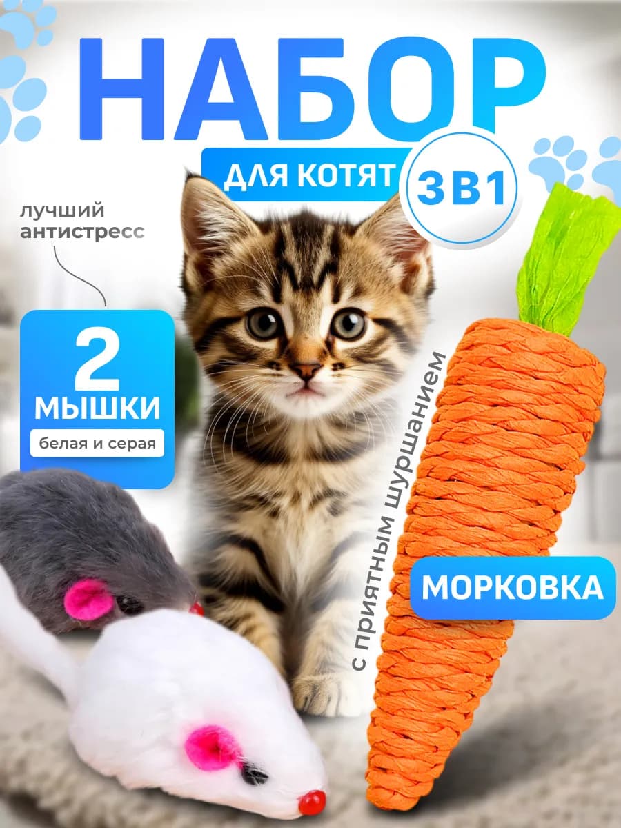 Мышата и морковка-когтеточка комплект игрушек для котят