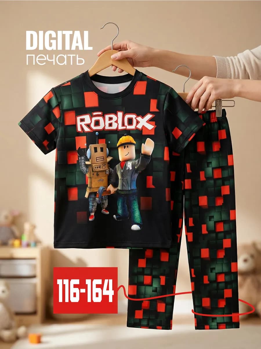 Пижама со штанами и футболкой с принтом детская
