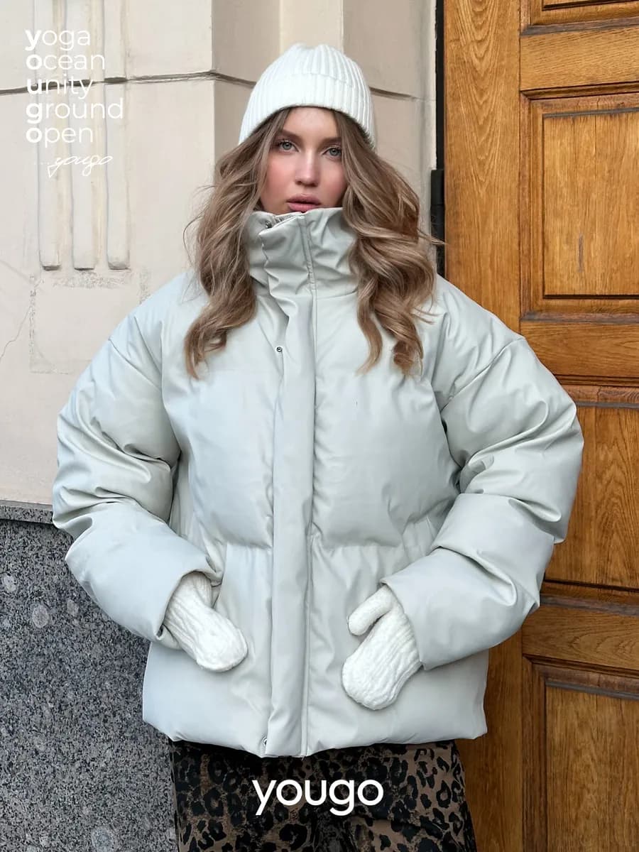 Пуховик куртка длинный без капюшона теплый зима оверсайз