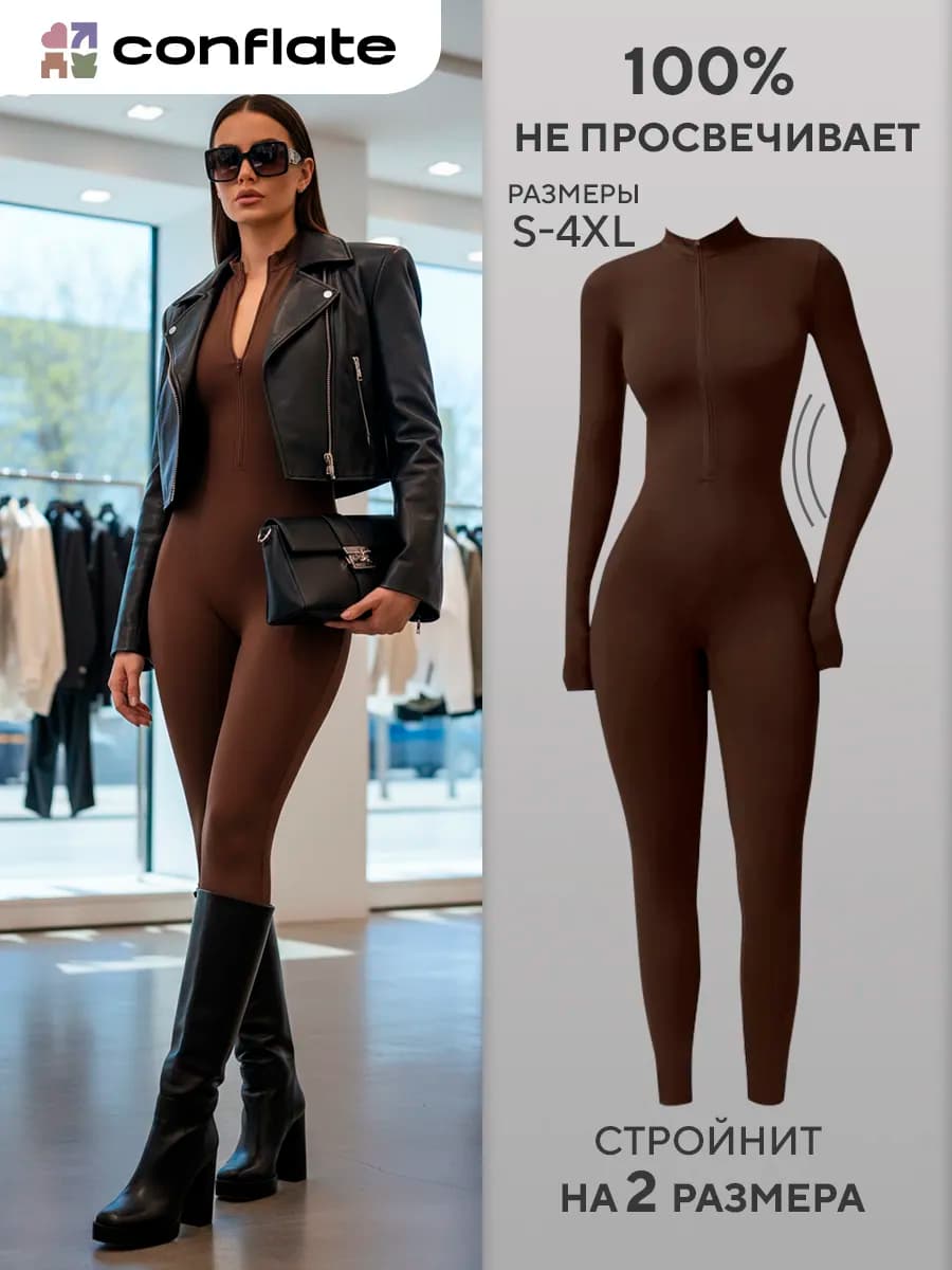 Комбинезон спортивный для фитнеса и йоги на молнии