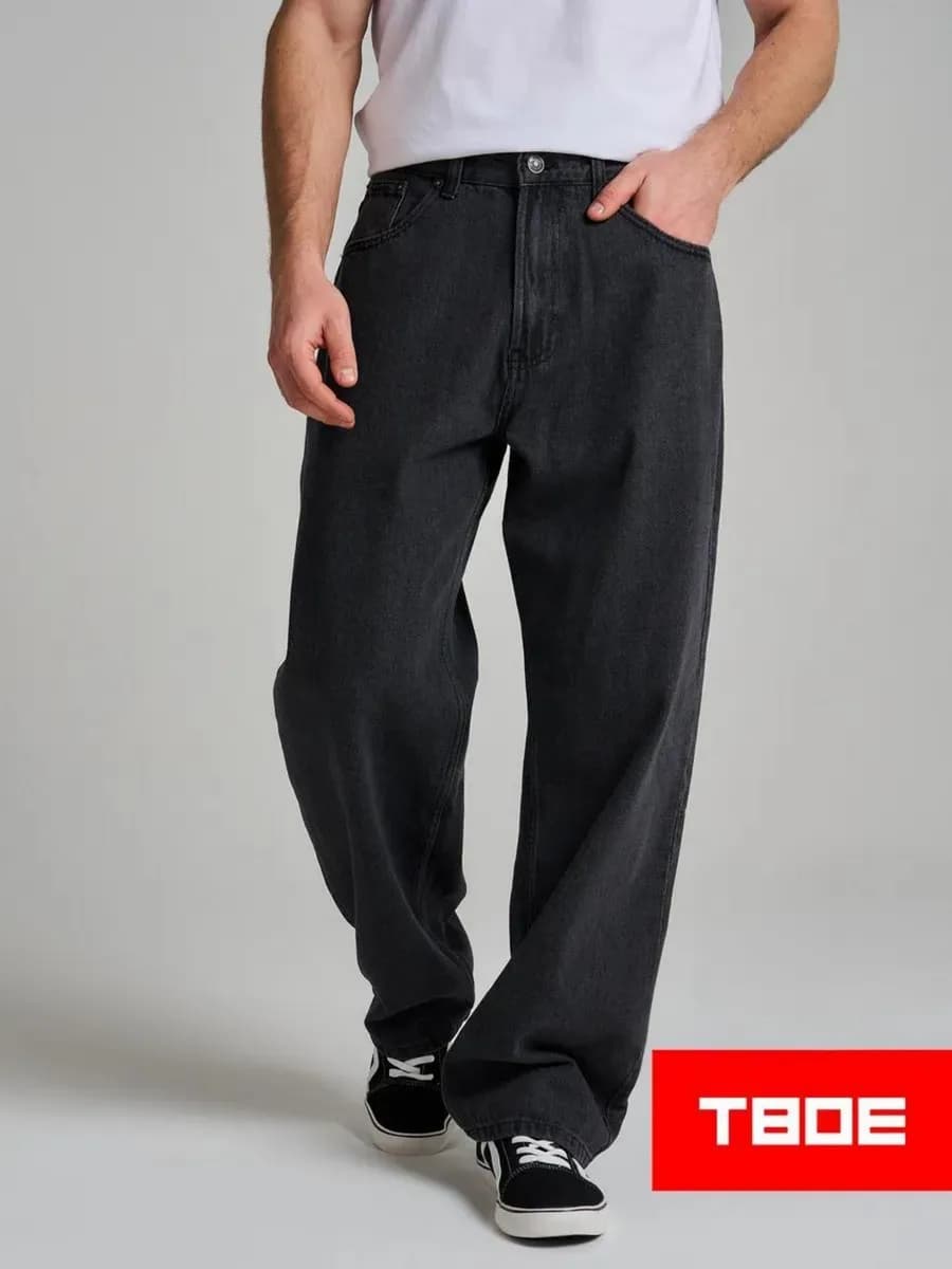 Джинсы багги широкие с вареный эффектом