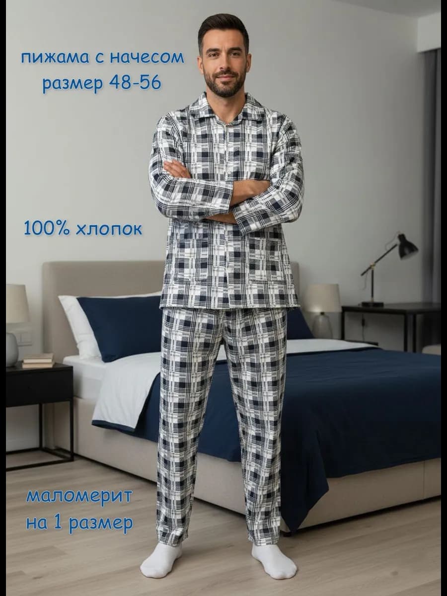 пижама мужская с начесом на пуговицах