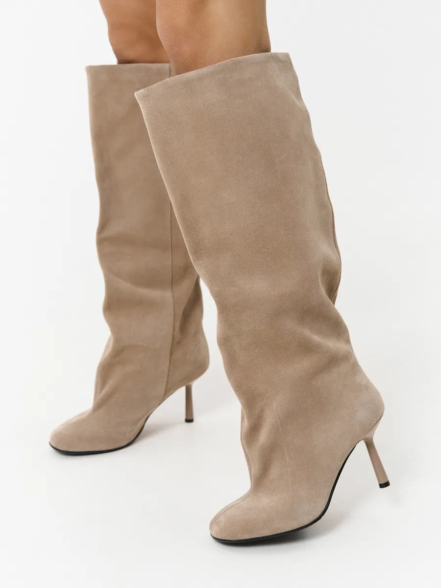 Сапоги на каблуке трубы замшевые