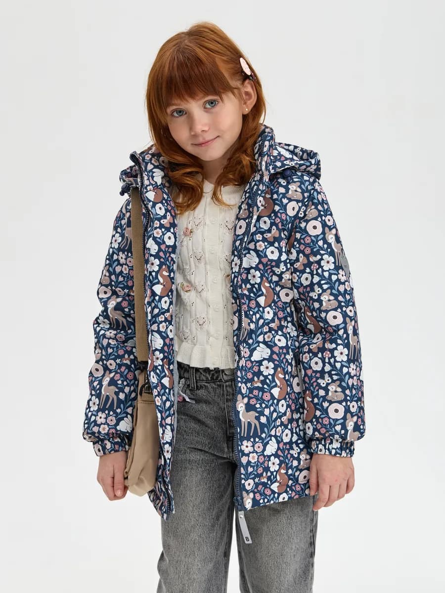 Куртка прямая удлиненная детская с принтом демисезонная