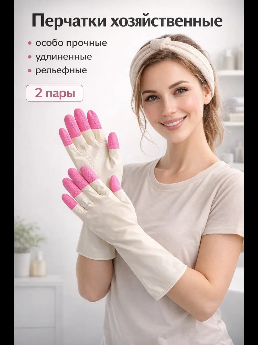 Перчатки резиновые хозяйственные, 2 пары