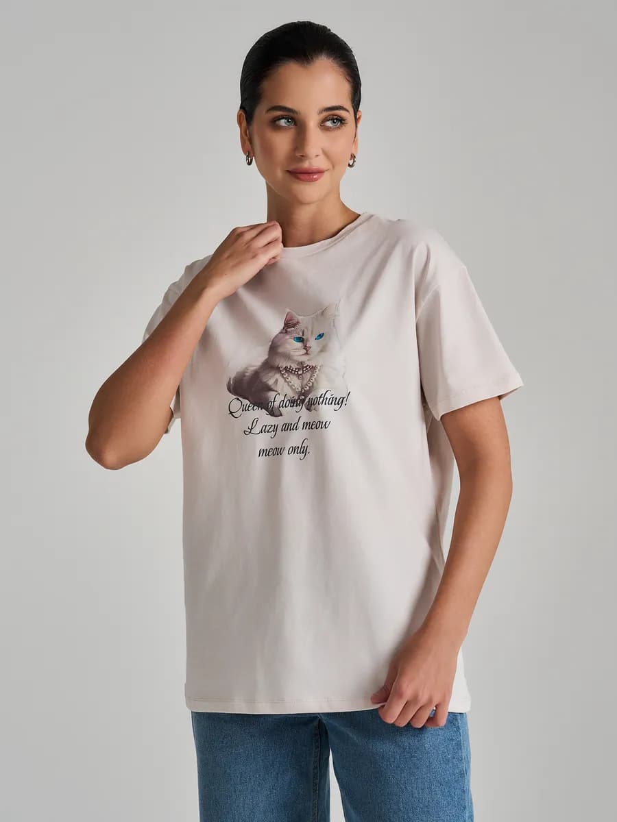 Футболка оверсайз с принтом кошки