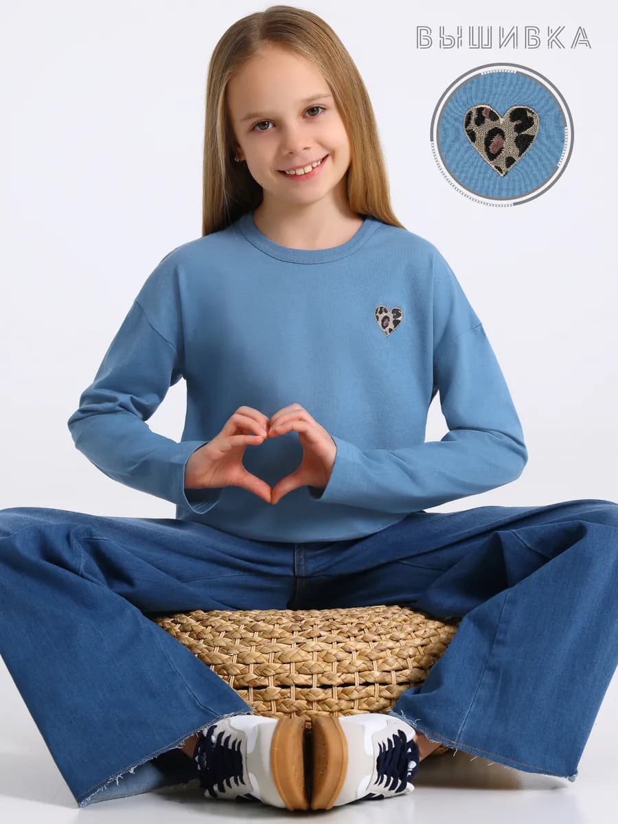 Лонгслив с вышивкой хлопок 100%