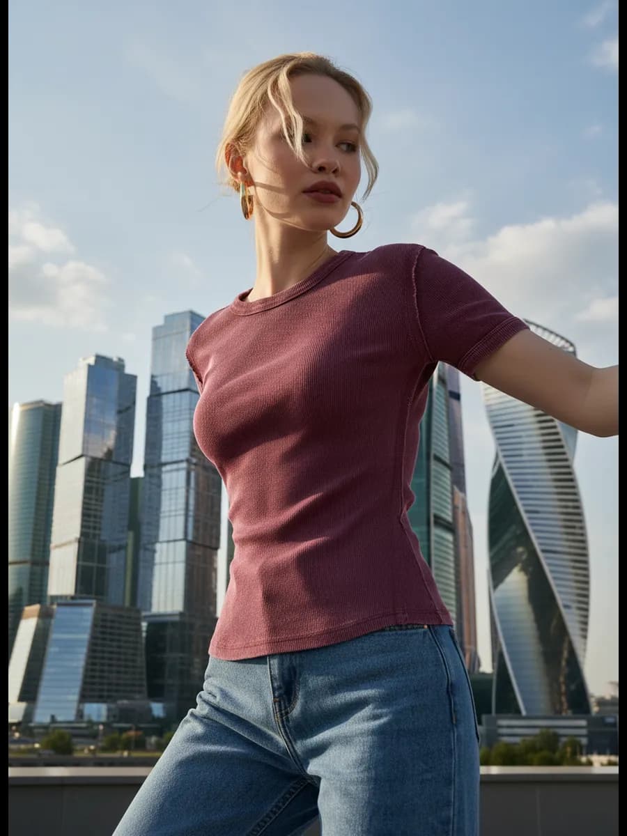 Футболка в рубчик с внешними швами