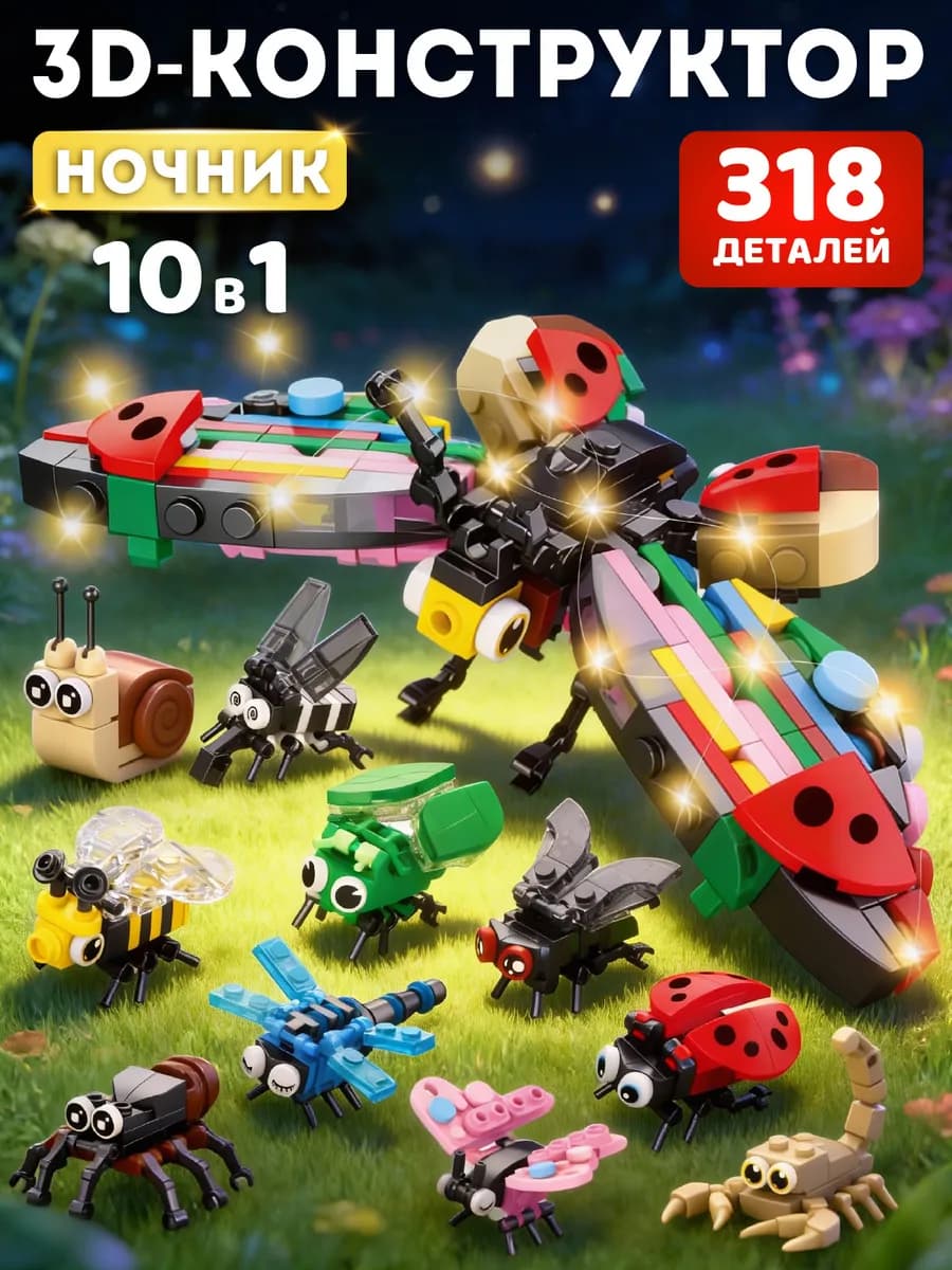 Конструктор 3д для детей развивающий 10 в 1