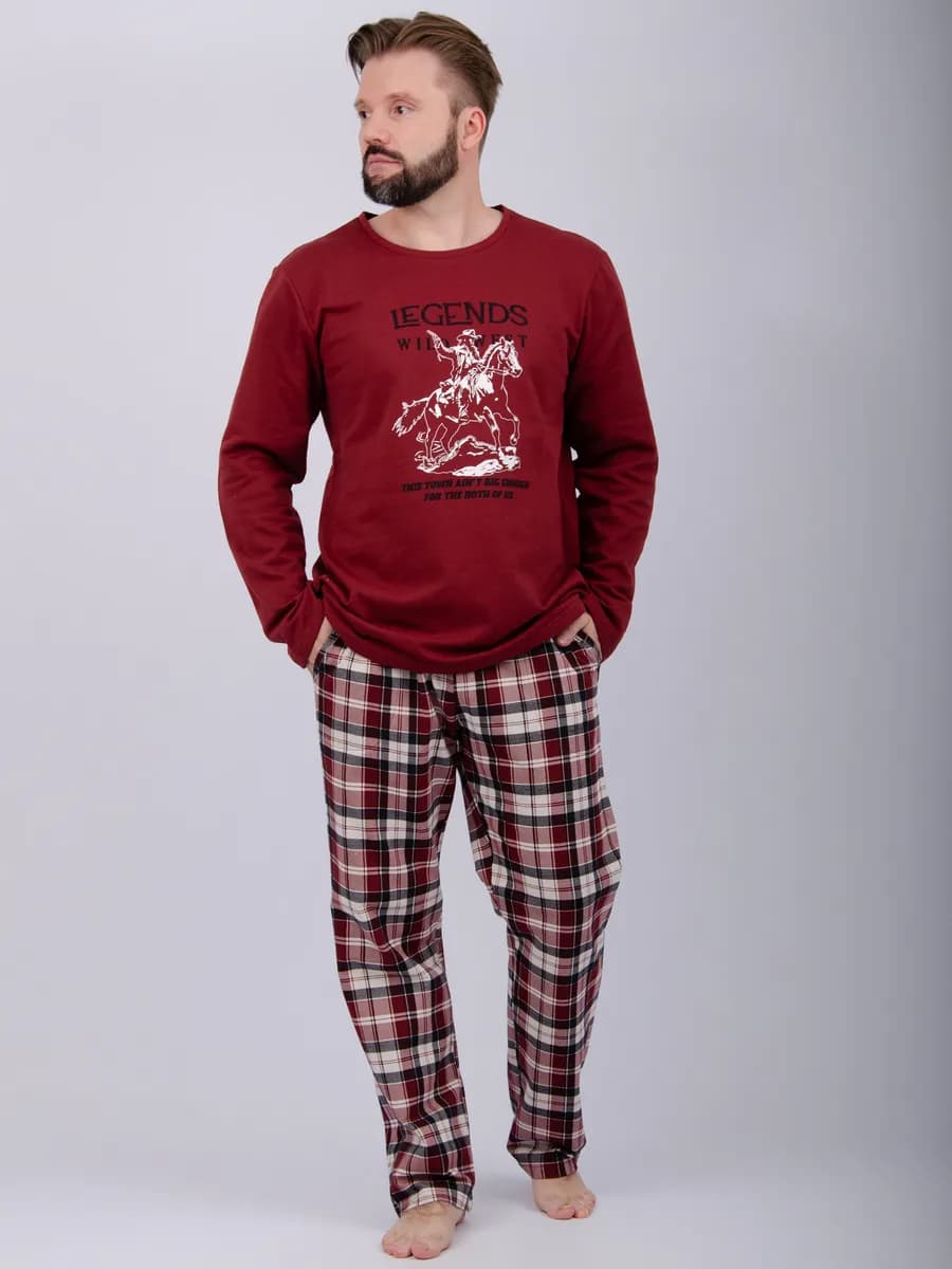 Пижама со штанами и кофтой теплая с начесом хлопок